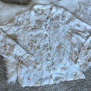 Anthropologie White Floral Button Down Shirt